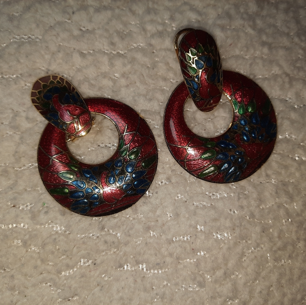 Vintage enameled clip on earrings
